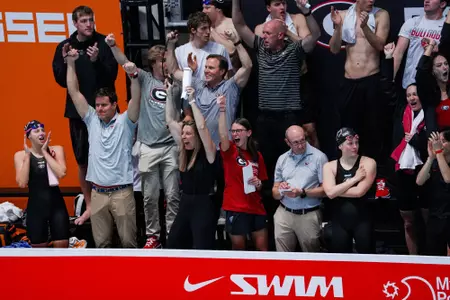 The Georgia bench celebrates during the Bulldogs' CSL match on Oct. 23.