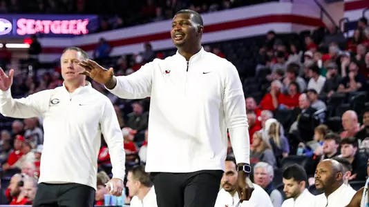 Georgia associate head coach Antonio Reynolds-Dean during Georgia’s game against North Florida at Stegeman Coliseum in Athens, Ga., on Tuesday, Nov. 12, 2024. (Olivia Wilson/UGAAA)