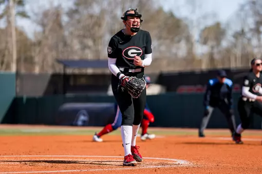 Georgia junior LHP Randi Roelling during a game against Belmont in the Red and Black Showcase on Sunday, Feb. 8, 2026.