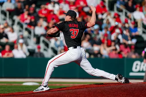 Georgia pitcher Joey Volchko (37) during Georgia’s game against Wright State at Foley Field in Athens, Ga., on Friday, Feb. 13, 2026. (Conor Dillon/UGAAA)