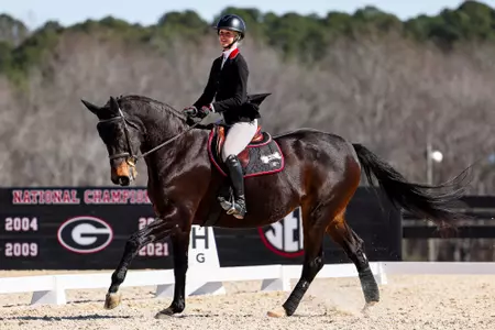 Georgia rider Parker Cliff during Georgia’s meet against Texas A&M at the UGA Equestrian Complex in Bishop, Ga., on Saturday, Feb. 7, 2026. (Sofia Yaker/UGAAA)