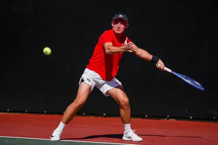 Georgia tennis player Noah Johnston during Georgia’s match against Eastern Kentucky at the Dan Magill Tennis Complex in Athens, Ga., on Thursday, Feb. 12, 2026. (Tony Walsh/UGAAA)