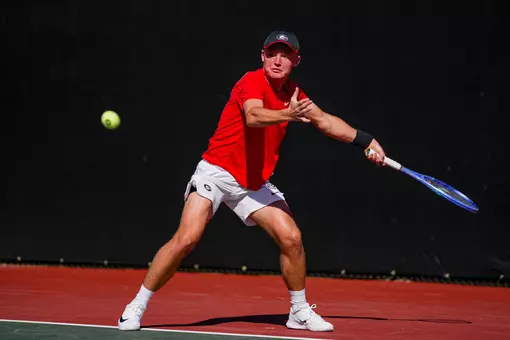 Georgia tennis player Noah Johnston during Georgia’s match against Eastern Kentucky at the Dan Magill Tennis Complex in Athens, Ga., on Thursday, Feb. 12, 2026. (Tony Walsh/UGAAA)