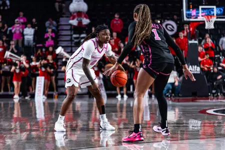 Georgia guard Trinity Turner (0) during Georgia’s game against Vanderbilt at Stegeman Coliseum in Athens, Ga., on Sunday, Feb 15, 2026. (Emil Madden/UGAAA)