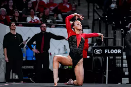 Georgia gymnast Holly Snyder during Georgia’s meet against LSU at Stegeman Coliseum in Athens, Ga., on Friday, Jan. 16, 2026. (Tony Walsh/UGAAA)