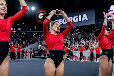 Georgia gymnast Eryn Williams during Georgia’s quad meet against Temple, Fisk, and Central Michigan at Stegeman Coliseum in Athens, Ga., on Friday, Jan. 30, 2026. (Conor Dillon/UGAAA)