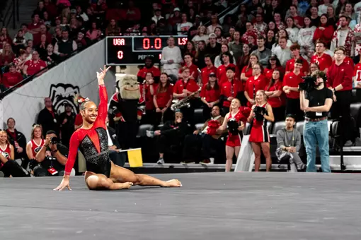 Georgia gymnast CaMarah Williams during Georgia’s meet against LSU at Stegeman Coliseum in Athens, Ga., on Friday, Jan. 16, 2026. (Grace Donovan/UGAAA)