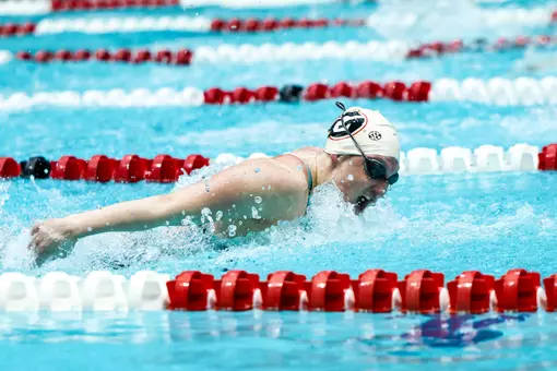 Georgia freshman swimmer Hayden Hollingsworth competes in the butterfly against Tennessee on January 23, 2026.