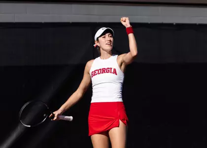 Georgia tennis player Deniz Dilek during Georgia’s match against LSU at the Dan Magill Tennis Complex in Athens, Ga., on Saturday, Feb. 28, 2026. (Grace Donovan/UGAAA)