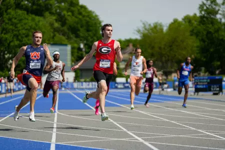 Georgia sprinter Will Floyd during the 2025 SEC Outdoor Track & Field Championships at the UK Outdoor Track & Field Facility in Lexington, Ky., on Friday, May 16, 2025. (Tony Walsh/UGAAA)