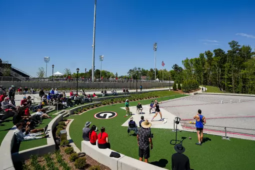 Competitors take part in the shot put competition at the UGA Track & Field Complex on Friday, April 10, 2026