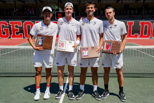 Men's Tennis Senior Day 2026: Arda Azkara, Derrick Chen, Santiago Giamichelle, Will Jansen