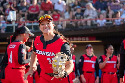 Georgia infielder Gabi Novickas (32) before Georgia’s game against Missouri at Jack Turner Stadium in Athens, Ga., on Friday, April 10 2026 (Cristina Pinnow/UGAAA)