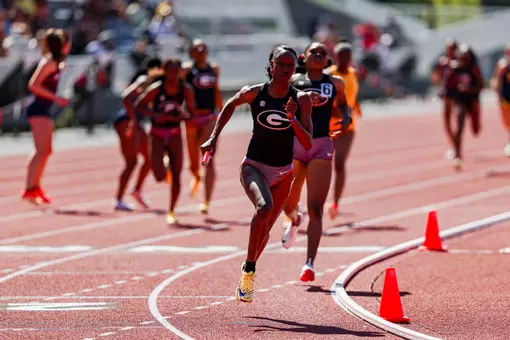 Georgia sprinter Dejanea Oakley during the 2026 Spec Towns Invitational at the Spec Towns Track in Athens, Ga., on Saturday, April 11, 2026. (Tony Walsh/UGAAA)