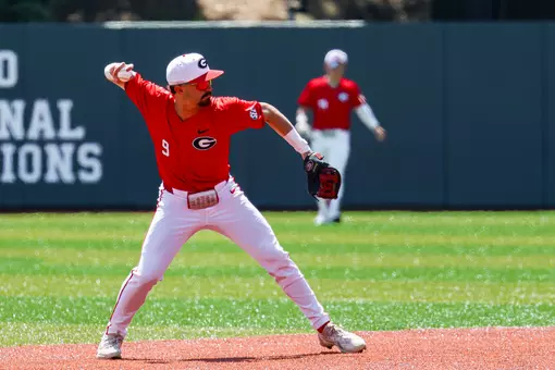 Georgia infielder Kolby Branch (9) during Georgia’s game against Florida at Foley Field in Athens, Ga., on Saturday, April 11, 2026. (Sofia Yaker/UGAAA)