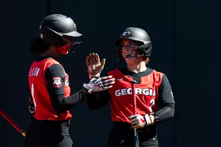 Seniors Tyler Ellison and Jaydyn Goodwin during a game against South Alabama on Feb. 28, 2026 at the Jack Turner Stadium in Athens, Ga.
