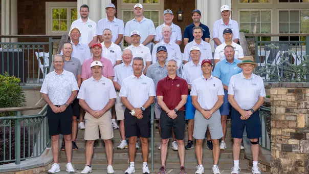 Twenty-four current and former collegiate head football coaches paired up to compete in the 2025 Southern Company Peach Bowl Challenge charity golf tournament on Tuesday at the Reynolds Lake Oconee resort outside Atlanta. Played annually since 2007, the event has generated more than $10 million in scholarship and charity.
Row 1 (L to R): Gus Malzahn, Kirby Smart, Urban Meyer, Mike Norvell, Shane Beamer, Houston Nutt.
Row 2 (L to R): Scott Satterfield, Dan Mullen, Jim Grobe, Kyle Whittingham, Steve Spurrier, Hugh Freeze.
Row 3 (L to R): Rick Neuheisel, Pat Narduzzi, P.J. Fleck, Tom O’Brien, Derek Dooley, Jeff Monken.
Row 4 (L to R): Dan Lanning, Randy Edsall, Brent Key, Chan Gailey, Manny Diaz, Paul Johnson.