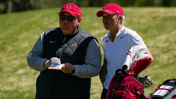 Head coach Erika Brennan and Karoline Tuttle during the 2026 Liz Murphey Collegiate Classic (photo by Tony Walsh).