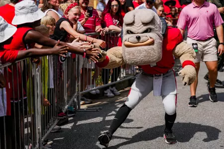 Hairy Dawg before Georgia’s annual G-Day spring game on Dooley Field at Sanford Stadium in Athens, Ga., on Saturday, April 18, 2026. (Tony Walsh/UGAAA)