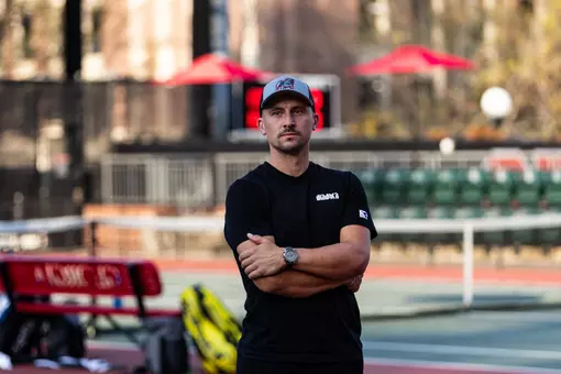 Jan Zielinski during Georgia’s match against Eastern Kentucky at the Dan Magill Tennis Complex in Athens, Ga., on Friday, March 27, 2026. (Mady Mertens/UGAAA)