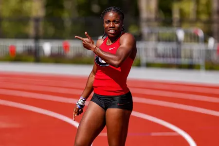 Georgia sprinter Adaejah Hodge during the 2026 Spec Towns Invitational at the Spec Towns Track in Athens, Ga., on Friday, April 10, 2026. (Tony Walsh/UGAAA)