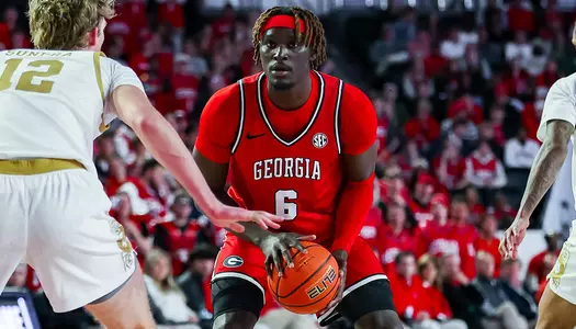 Georgia center Somto Cyril (6) during Georgia’s game against Notre Dame at Stegeman Coliseum in Athens, Ga., on Tuesday, Dec. 3, 2024. (Conor Dillon/UGAAA)