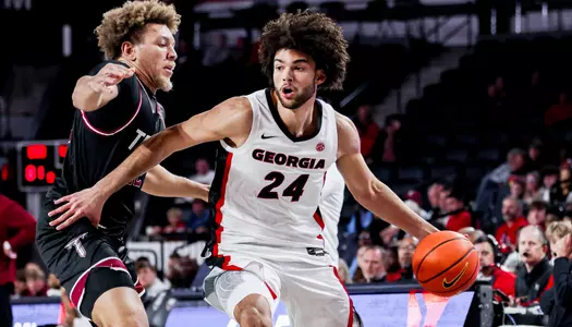 Georgia forward Jaden Newell (24) during Georgia’s exhibition game against Troy at Stegeman Coliseum in Athens, Ga., on Sunday, Oct. 26, 2025. (Conor Dillon/UGAAA)
