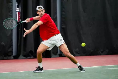 Georgia tennis player Arda Azkara during Georgia’s match against Arkansa in the Lindsey Hopkins Indoor at the Dan Magill Tennis Complex in Athens, Ga., on Sunday, March 15, 2026. (Tony Walsh/UGAAA)