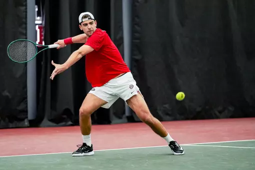 Georgia tennis player Arda Azkara during Georgia’s match against Arkansa in the Lindsey Hopkins Indoor at the Dan Magill Tennis Complex in Athens, Ga., on Sunday, March 15, 2026. (Tony Walsh/UGAAA)