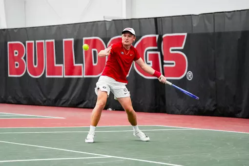 Georgia tennis player Noah Johnston during Georgia’s match against Arkansa in the Lindsey Hopkins Indoor at the Dan Magill Tennis Complex in Athens, Ga., on Sunday, March 15, 2026. (Tony Walsh/UGAAA)