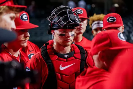 Georgia catcher and outfielder Daniel Jackson (3) during Georgia’s game against Arkansas at Baum-Walker Stadium in Fayetteville, Ar., on Friday, April 17, 2026. (Conor Dillon/UGAAA)