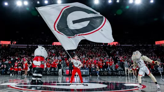 Basketball cheerleader before Georgia’s game against Arkansas at Stegeman Coliseum in Athens, Ga., on Saturday, Jan. 17, 2026. (Conor Dillon/UGAAA)