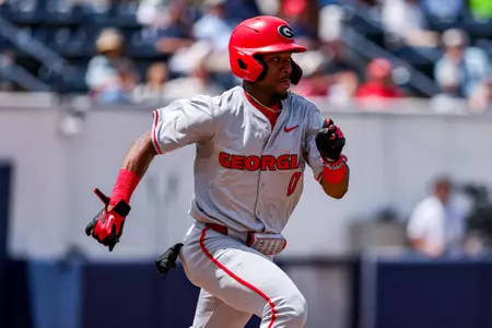 Georgia infielder Ryan Wynn (0) during Georgia’s game against Ole Miss at Swayze Field in Oxford, Ms., on Saturday, April 25, 2026. (Conor Dillon/UGAAA)