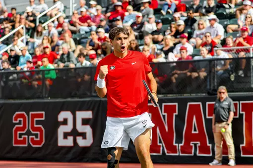 Georgia tennis player Gabriele Vulpitta during Georgia’s match against NC State in the 2026 DI Men’s Tennis Championship at the Dan Magill Tennis Complex in Athens, Ga., on Saturday, May 2, 2026. (Sofia Yaker/UGAAA)
