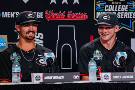 During media day at the 2026 College World Series at Charles Schwab Field in Omaha, Ne., on Thursday, June 11, 2026. (Conor Dillon/UGAAA)