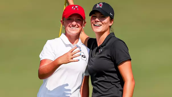 Shot of Karoline Tuttle (L) and Maria Eidhagen Harrouch (R) at a practice round (photo by Conor Dillon).