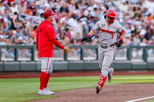 During Georgia’s game against Oklahoma in the 2026 College World Series at Charles Schwab Field in Omaha, Ne., on Monday, June 15, 2026. (Conor Dillon/UGAAA)
