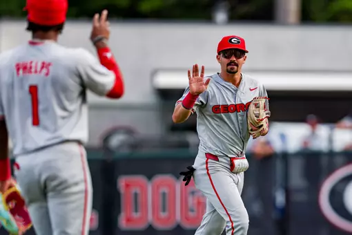 Georgia infielder Kolby Branch (9) during Georgia’s game against Liberty in the 2026 DI Baseball Championship Athens Regional at Foley Field in Athens, Ga., on Saturday, May 30, 2026. (Conor Dillon/UGAAA)
