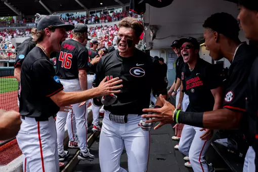 Georgia infielder Michael O'Shaughnessy (4) during Georgia’s game against Mississippi State in the 2026 DI Baseball Championship Athens Super Regional at Foley Field in Athens, Ga., on Saturday, June 6, 2026. (Conor Dillon/UGAAA)