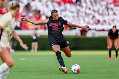 During Georgia’s match against JMU on Dooley Field at Sanford Stadium in Athens, Ga., on Thursday, Aug. 20, 2026. (Conor Dillon/UGAAA)