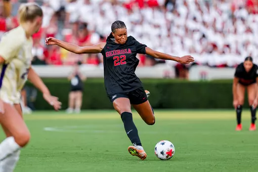 During Georgia’s match against JMU on Dooley Field at Sanford Stadium in Athens, Ga., on Thursday, Aug. 20, 2026. (Conor Dillon/UGAAA)