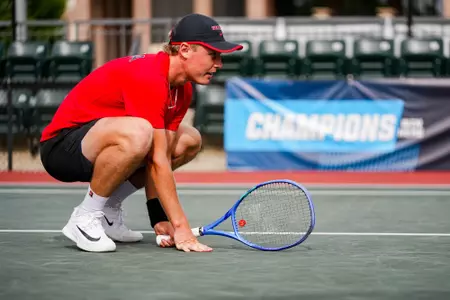 Noah Johnston before an NCAA match against Elon on May 1, 2026 at the Dan Magill Tennis Complex in Athens, Georgia.