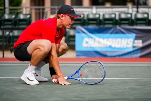 Noah Johnston before an NCAA match against Elon on May 1, 2026 at the Dan Magill Tennis Complex in Athens, Georgia.