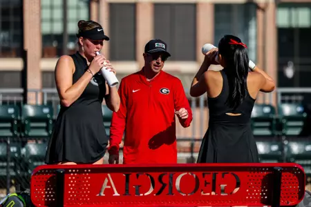 Georgia head coach Drake Bernstein during Georgia’s match against Florida at the Dan Magill Tennis Complex in Athens, Ga., on Thursday, March 19, 2026. (Sofia Yaker/UGAAA)