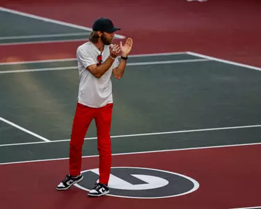 Georgia tennis assistant coach Will Reynolds during Georgia’s match against Florida at the Dan Magill Tennis Complex in Athens, Ga., on Thursday, March 19, 2026. (Sofia Yaker/UGAAA)