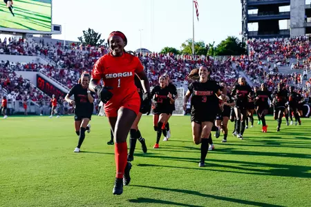 Georgia goalkeeper Jordan Brown (1) during Georgia’s match against JMU at Sanford Stadium in Athens, Ga., on Thursday, Aug. 20, 2026. (Camille Menzies/UGAAA)