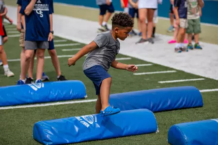 STATESBORO, GEORGIA - AUGUST 7: Georgia Southern Eagles Football hosts the 2021 Little Eagles Football Clinic, presented by Optim Orthopedic at Allen E. Paulson Stadium on August 7, 2021 in Statesboro, Georgia.