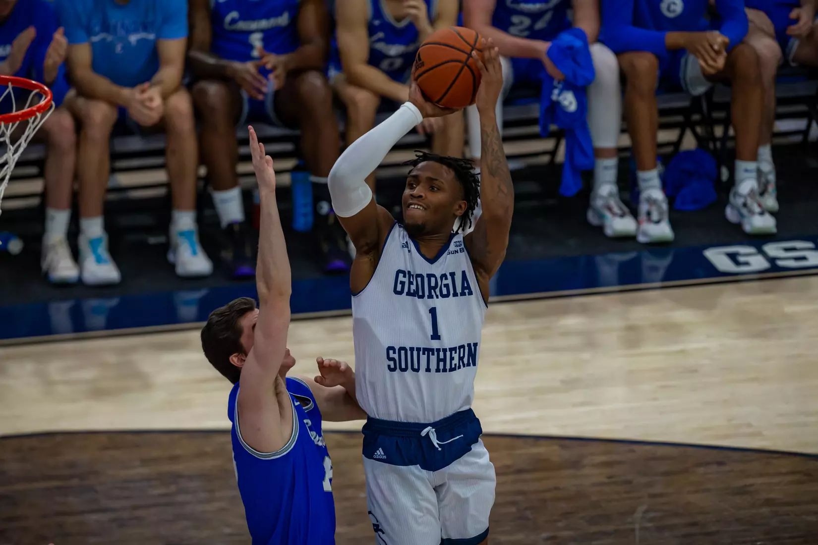 STATESBORO, GEORGIA - DECEMBER 18: Georgia Southern Men’s Basketball faces the Covenant College at Hanner Fieldhouse on December 18, 2021 in Statesboro, Georgia
