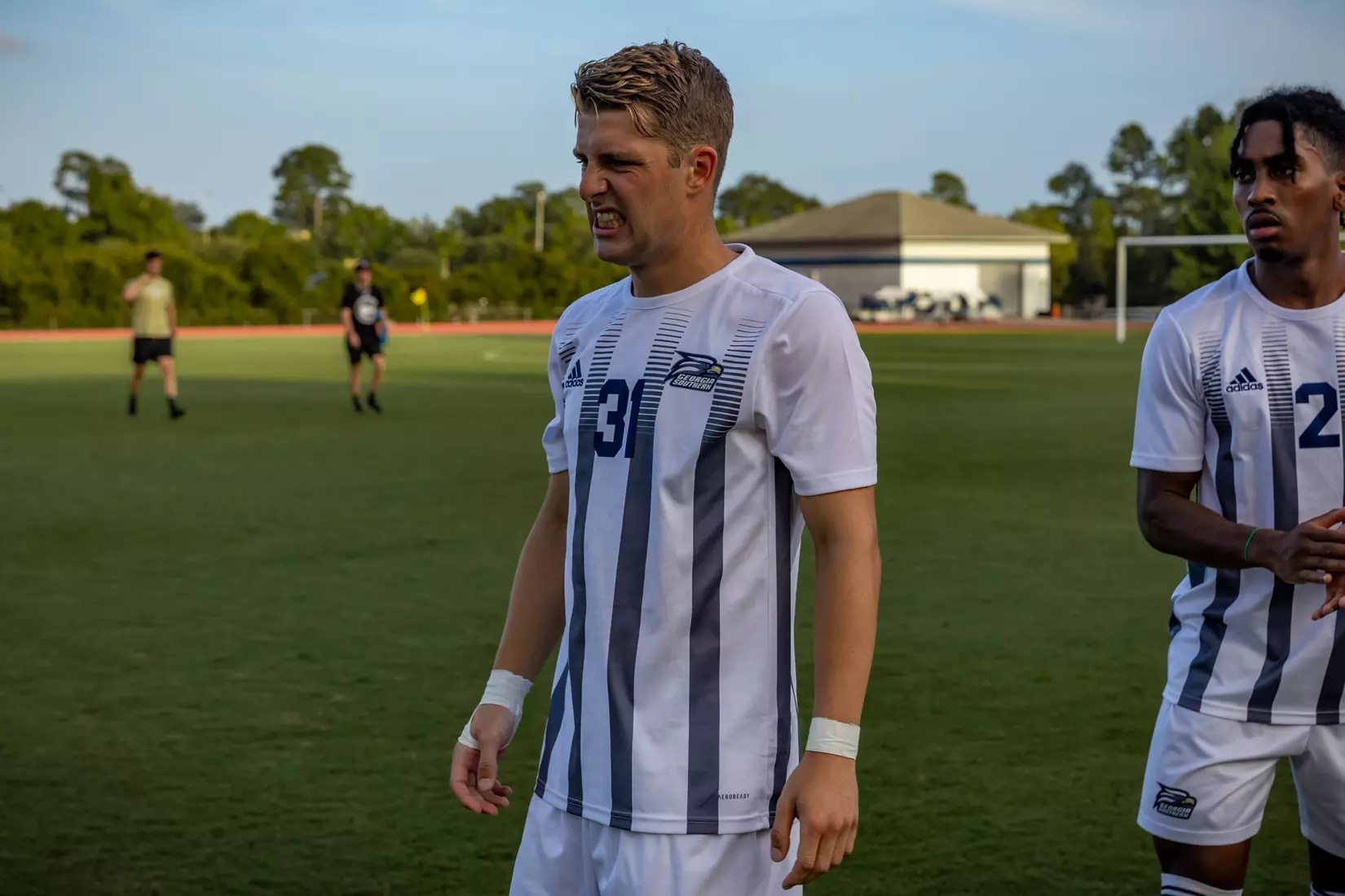 STATESBORO, GEORGIA - AUGUST 26: Georgia Southern Eagles Men’s Soccer faces Presbyterian College Blue Hose on Eagle Field at the Erk Russell Athletic Park on August 26, 2021 in Statesboro, Georgia.