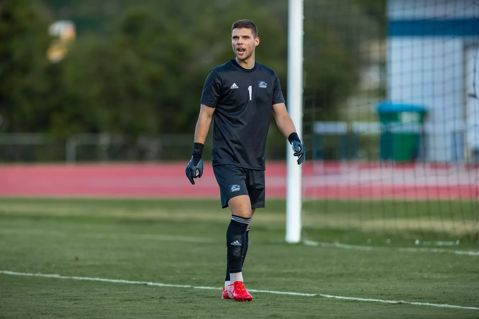 STATESBORO, GEORGIA - AUGUST 26: Georgia Southern Eagles Men’s Soccer faces Presbyterian College Blue Hose on Eagle Field at the Erk Russell Athletic Park on August 26, 2021 in Statesboro, Georgia.